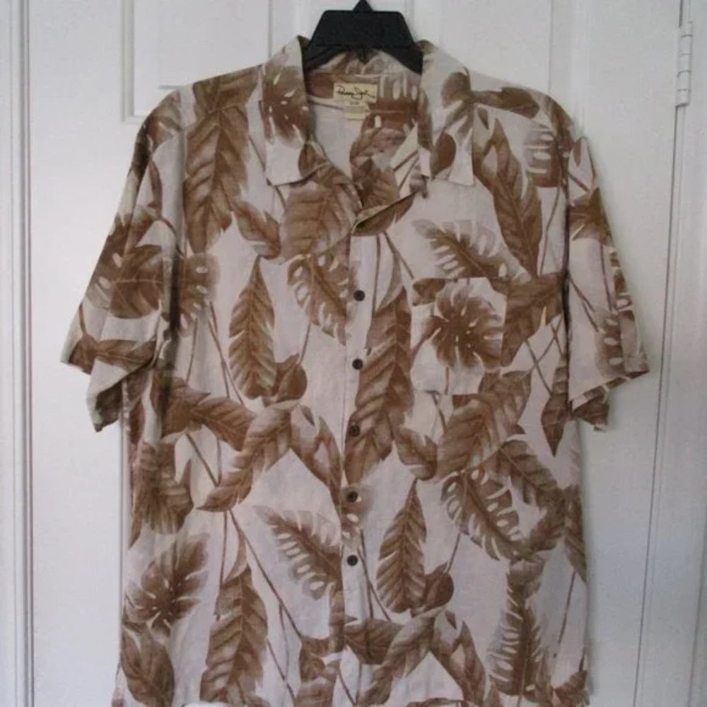 Panama Jack Mens Brown Ramie Cotton Casual Hawaiian Shirt - M